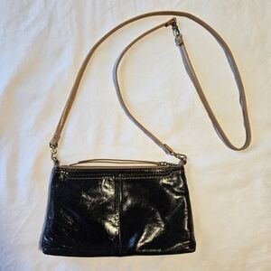 HOBO darcy Leather Crossbody Bag in Black with Tan Strap